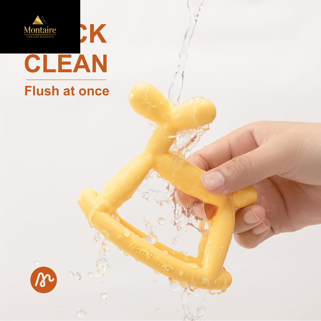 Teething Toy for Baby 3, 6, 12, 18 Months Infant, Jellydog Never Drop Food Grade Silicone Rocking Teether, Prevent Choking & Odorless, Less Dust and Hair Adhesion, Baby Gift, Cyan Blue