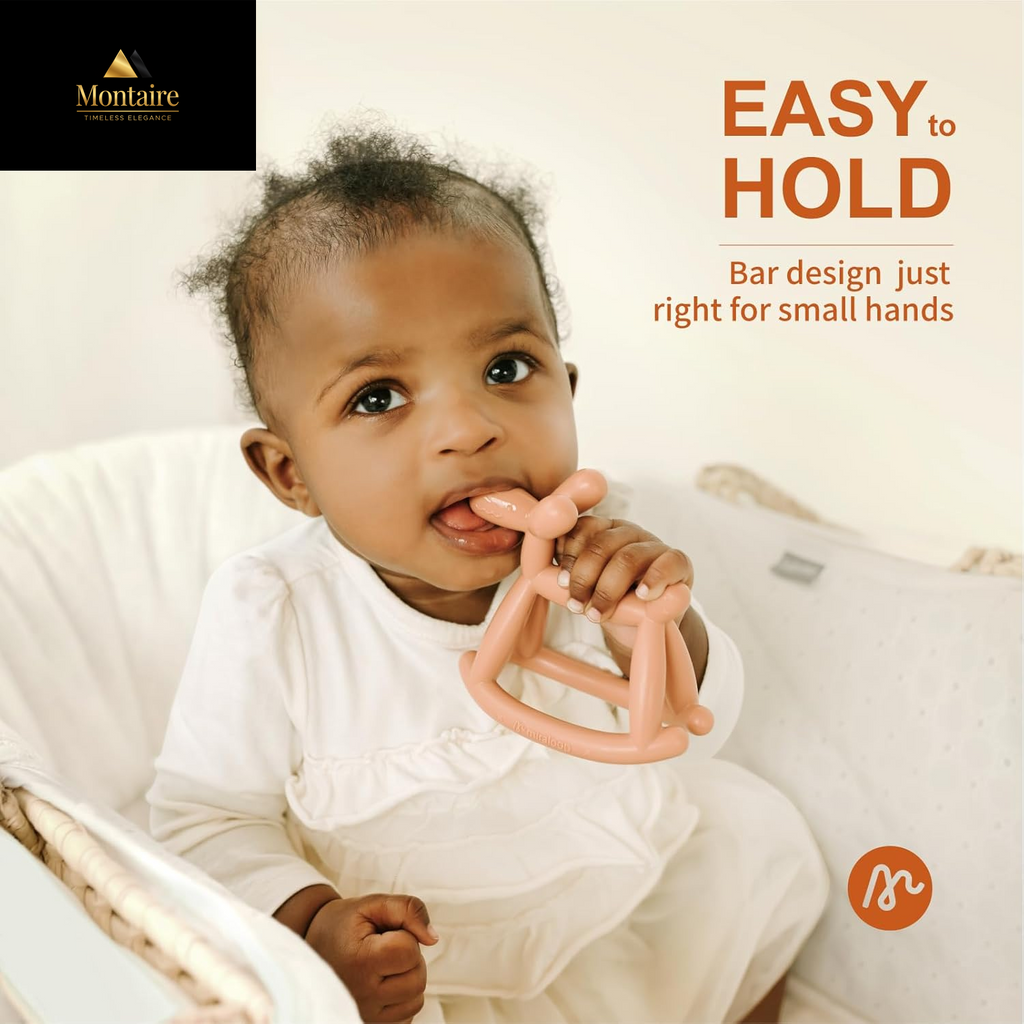 Teething Toy for Baby 3, 6, 12, 18 Months Infant, Jellydog Never Drop Food Grade Silicone Rocking Teether, Prevent Choking & Odorless, Less Dust and Hair Adhesion, Baby Gift, Cyan Blue