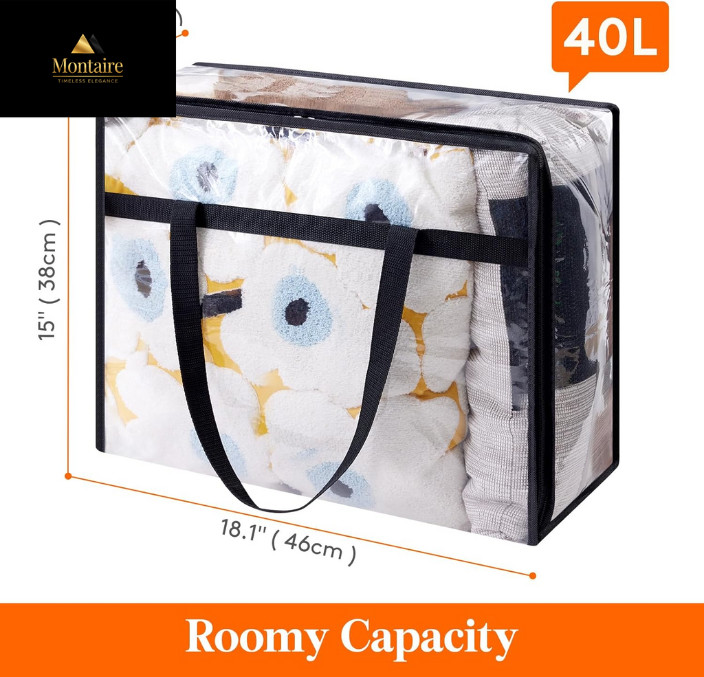 Lifewit 4 Pack Clear Plastic Storage Bags, 40L Foldable Clothes Storage Boxes Wardrobe Organizer Moving Bags with Reinforced Handle for Loft Wardrobe for Bedding Clothes Blanket Duvet