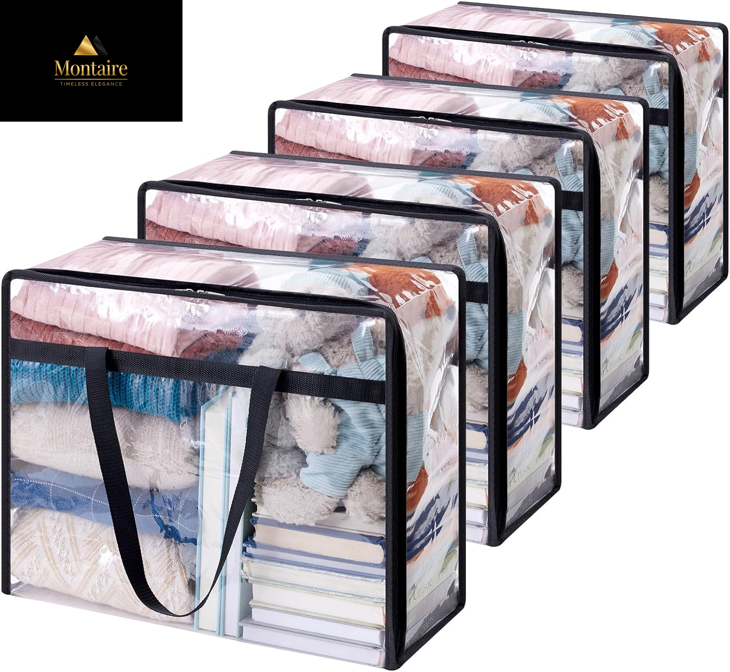 Lifewit 4 Pack Clear Plastic Storage Bags, 40L Foldable Clothes Storage Boxes Wardrobe Organizer Moving Bags with Reinforced Handle for Loft Wardrobe for Bedding Clothes Blanket Duvet