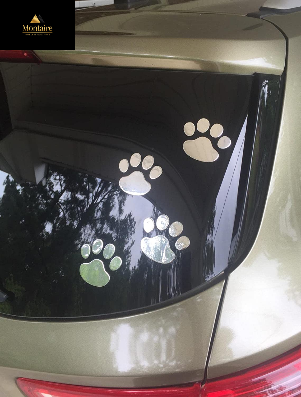LZLRUN 3D Chrome Dog Paw Footprint Sticker Decal Auto Car Emblem Decal Decoration Color Silver