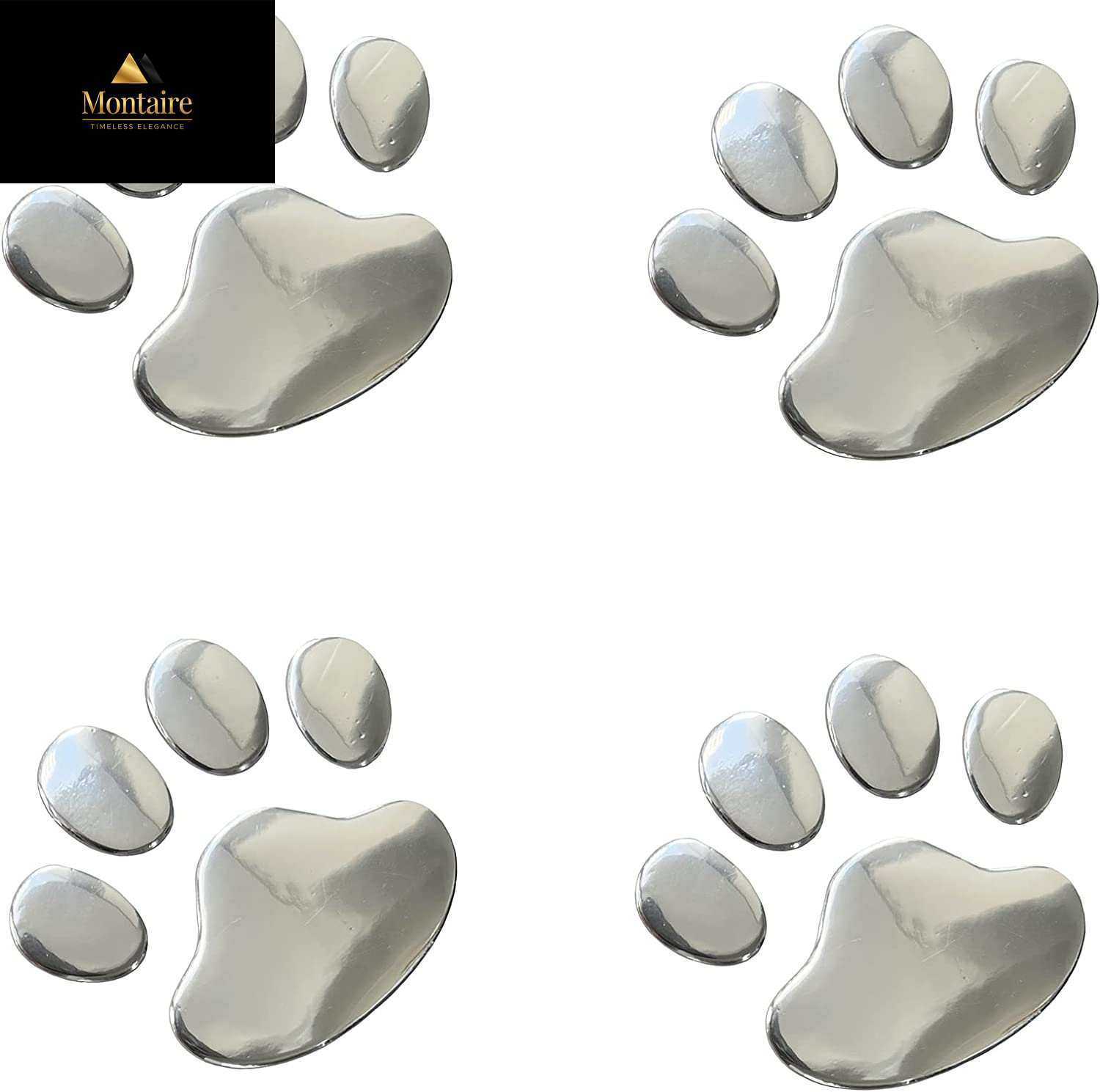 LZLRUN 3D Chrome Dog Paw Footprint Sticker Decal Auto Car Emblem Decal Decoration Color Silver