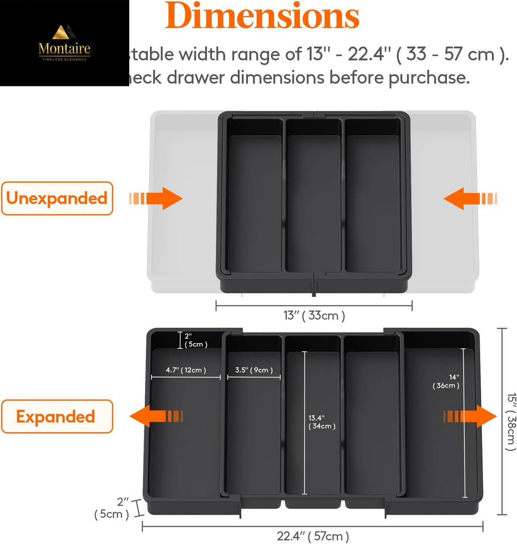 Lifewit Cutlery Drawer Organiser,Expandable Large Cutlery Tray for Kitchen,Kitchen Storage & Organisation,Utensil Drawer Organiser, Plastic Kitchen Spatula Tools and Gadgets Storage Divider, Black