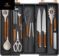 Lifewit Cutlery Drawer Organiser,Expandable Large Cutlery Tray for Kitchen,Kitchen Storage & Organisation,Utensil Drawer Organiser, Plastic Kitchen Spatula Tools and Gadgets Storage Divider, Black