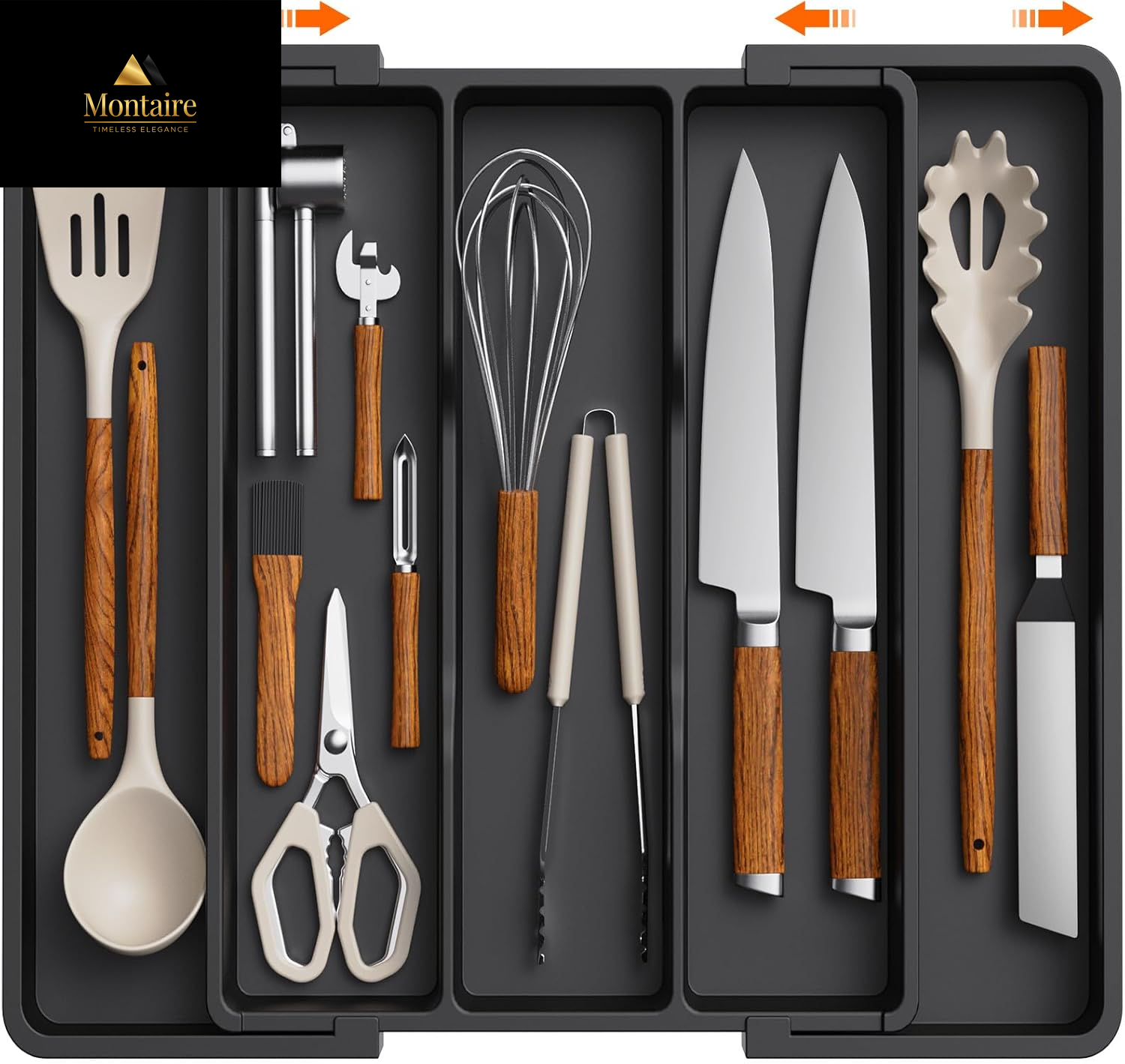 Lifewit Cutlery Drawer Organiser,Expandable Large Cutlery Tray for Kitchen,Kitchen Storage & Organisation,Utensil Drawer Organiser, Plastic Kitchen Spatula Tools and Gadgets Storage Divider, Black