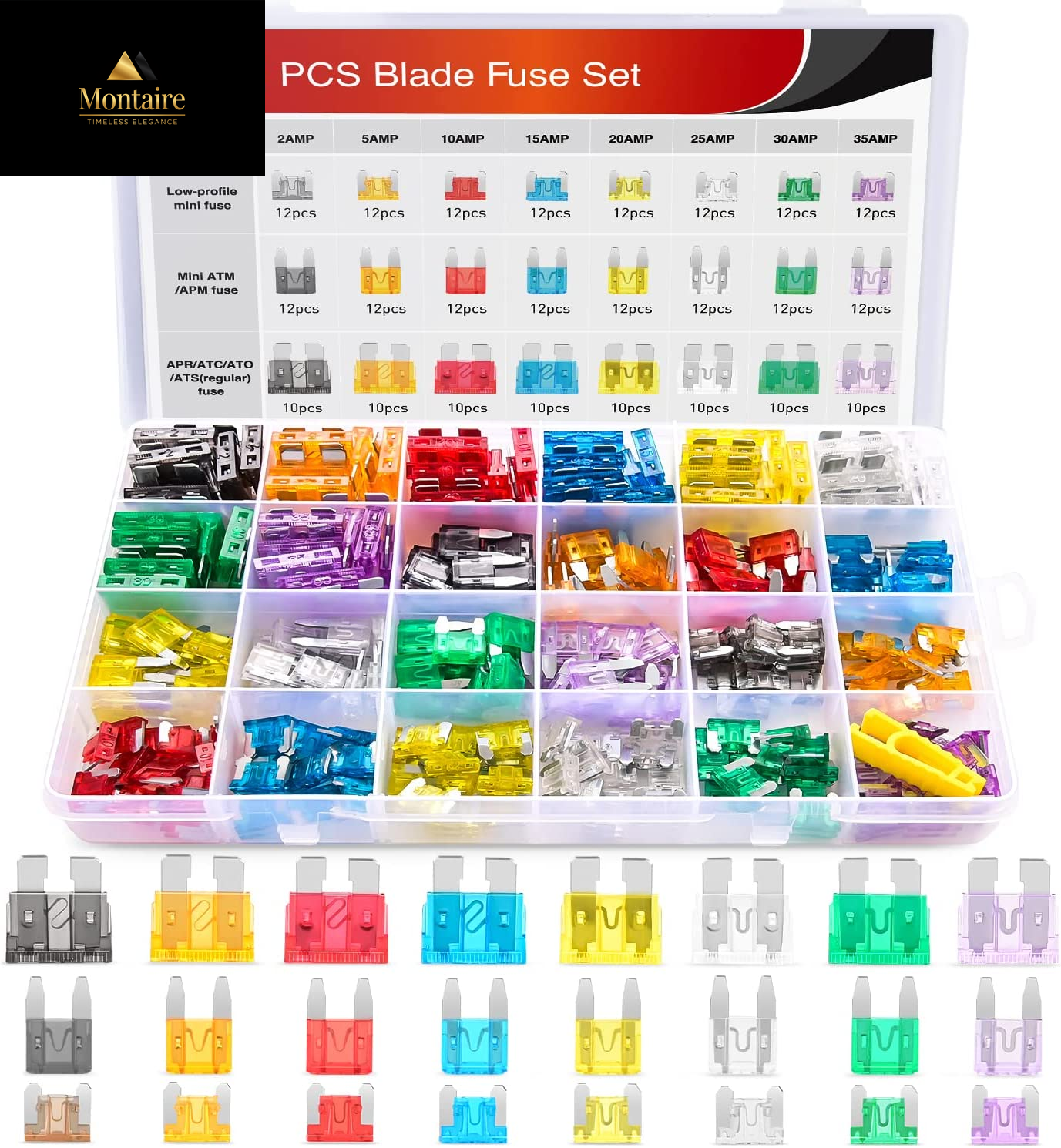 Nilight - 50019R 272Pcs Standard & Mini & Low Profile Mini Blade Fuse Assortment, 2A 5A 10A 15A 20A 25A 30A 35A Replacement Fuses for Car Boat Truck SUV Automotive