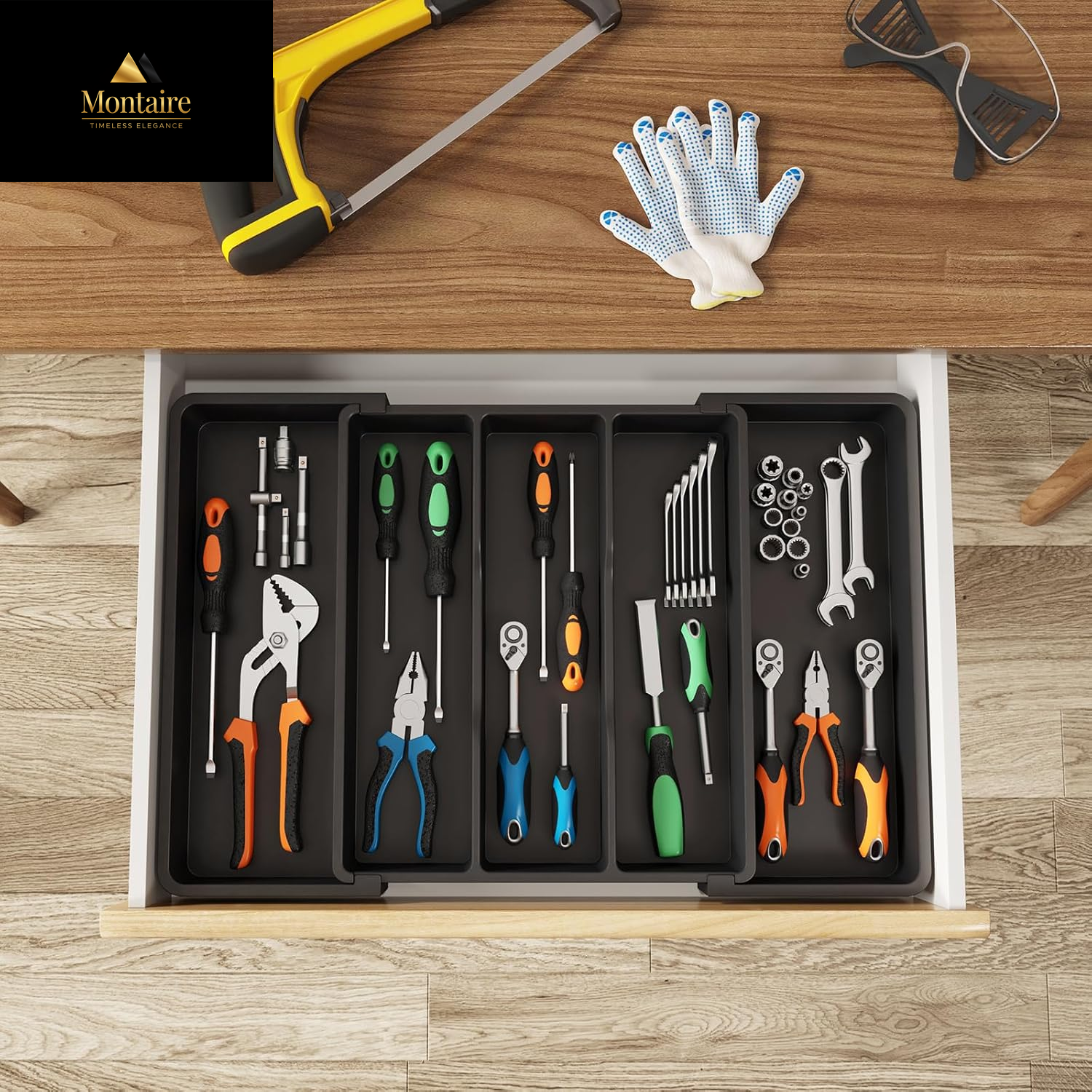 Lifewit Cutlery Drawer Organiser,Expandable Large Cutlery Tray for Kitchen,Kitchen Storage & Organisation,Utensil Drawer Organiser, Plastic Kitchen Spatula Tools and Gadgets Storage Divider, Black