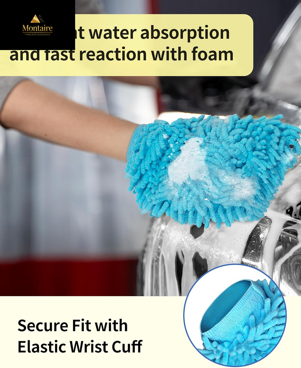 MR.SIGA Microfiber Car Wash Mitt, Pack of 2, Blue & Yellow