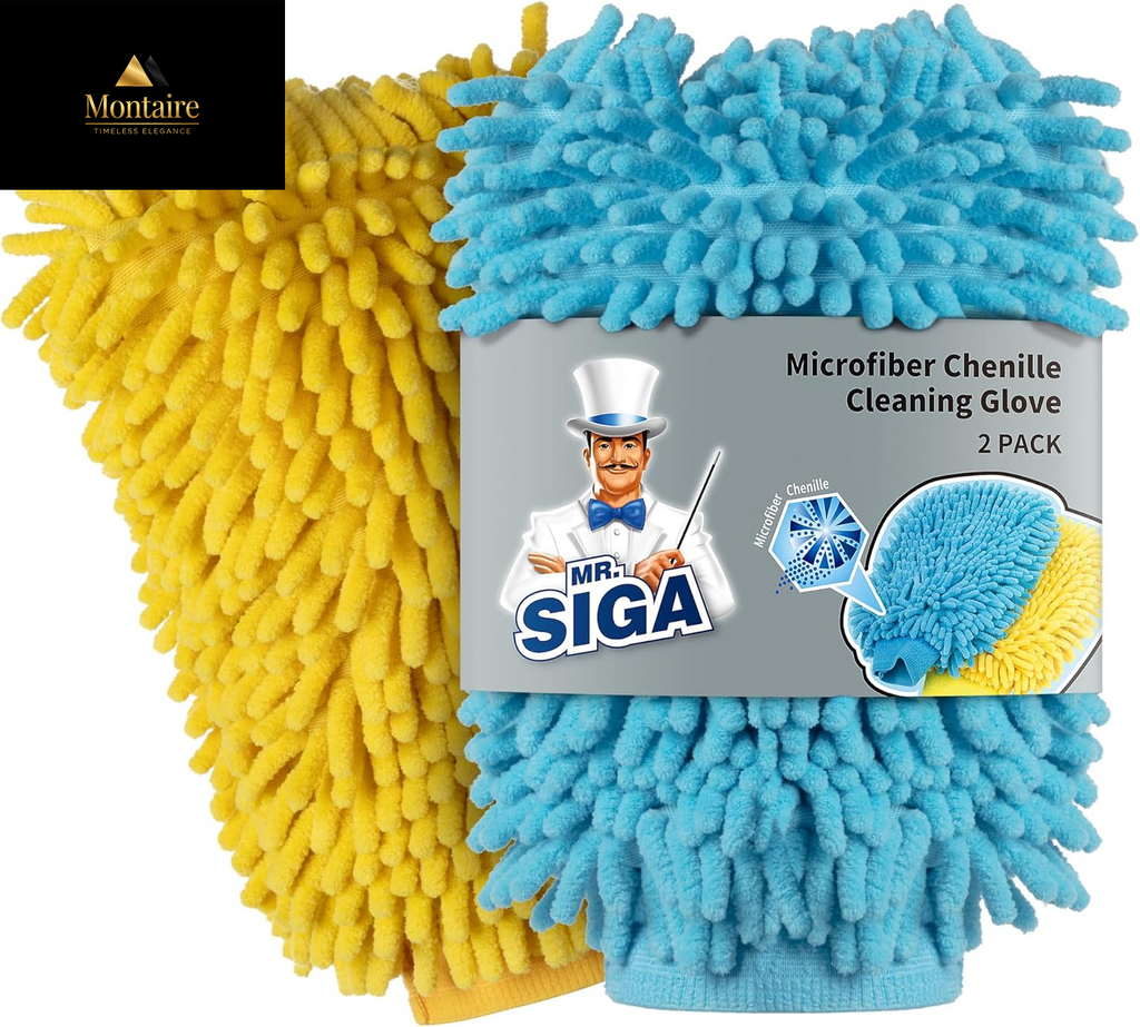 MR.SIGA Microfiber Car Wash Mitt, Pack of 2, Blue & Yellow