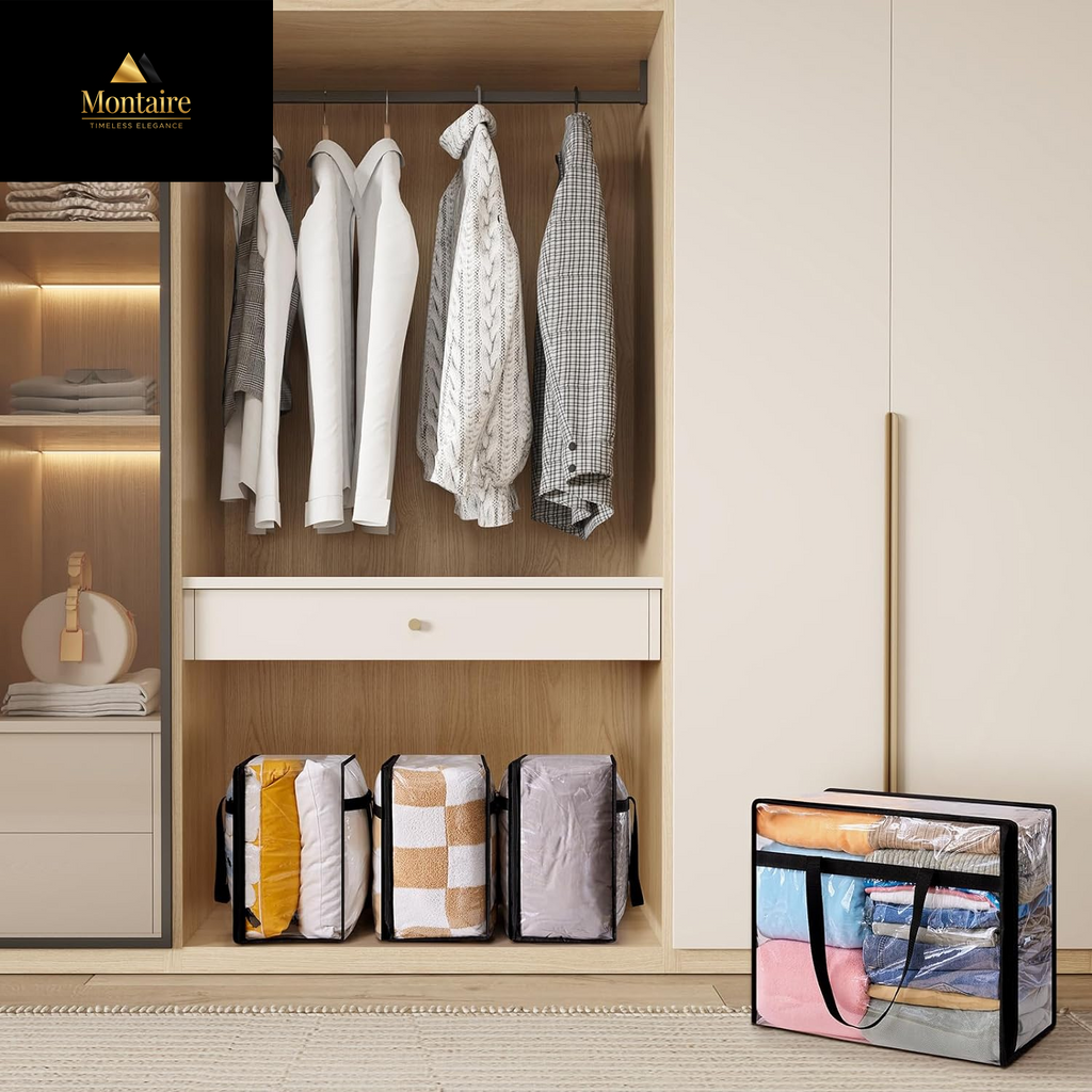 Lifewit 4 Pack Clear Plastic Storage Bags, 40L Foldable Clothes Storage Boxes Wardrobe Organizer Moving Bags with Reinforced Handle for Loft Wardrobe for Bedding Clothes Blanket Duvet