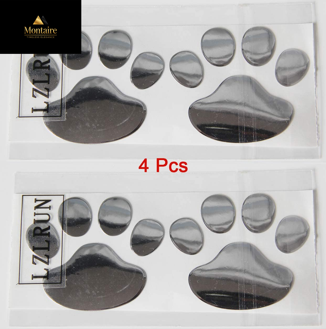 LZLRUN 3D Chrome Dog Paw Footprint Sticker Decal Auto Car Emblem Decal Decoration Color Silver