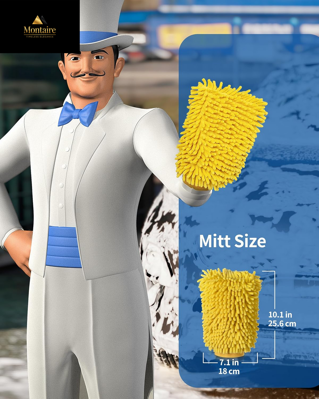 MR.SIGA Microfiber Car Wash Mitt, Pack of 2, Blue & Yellow