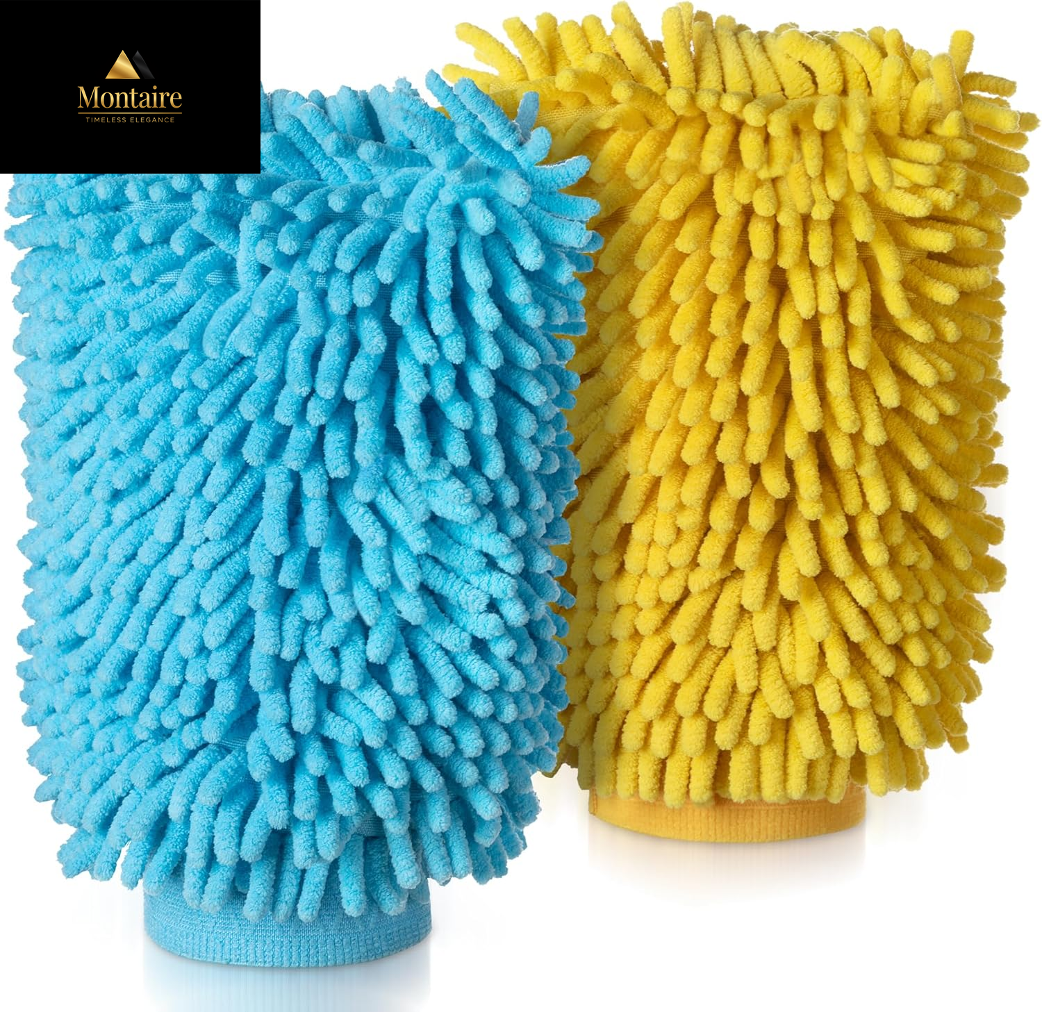 MR.SIGA Microfiber Car Wash Mitt, Pack of 2, Blue & Yellow