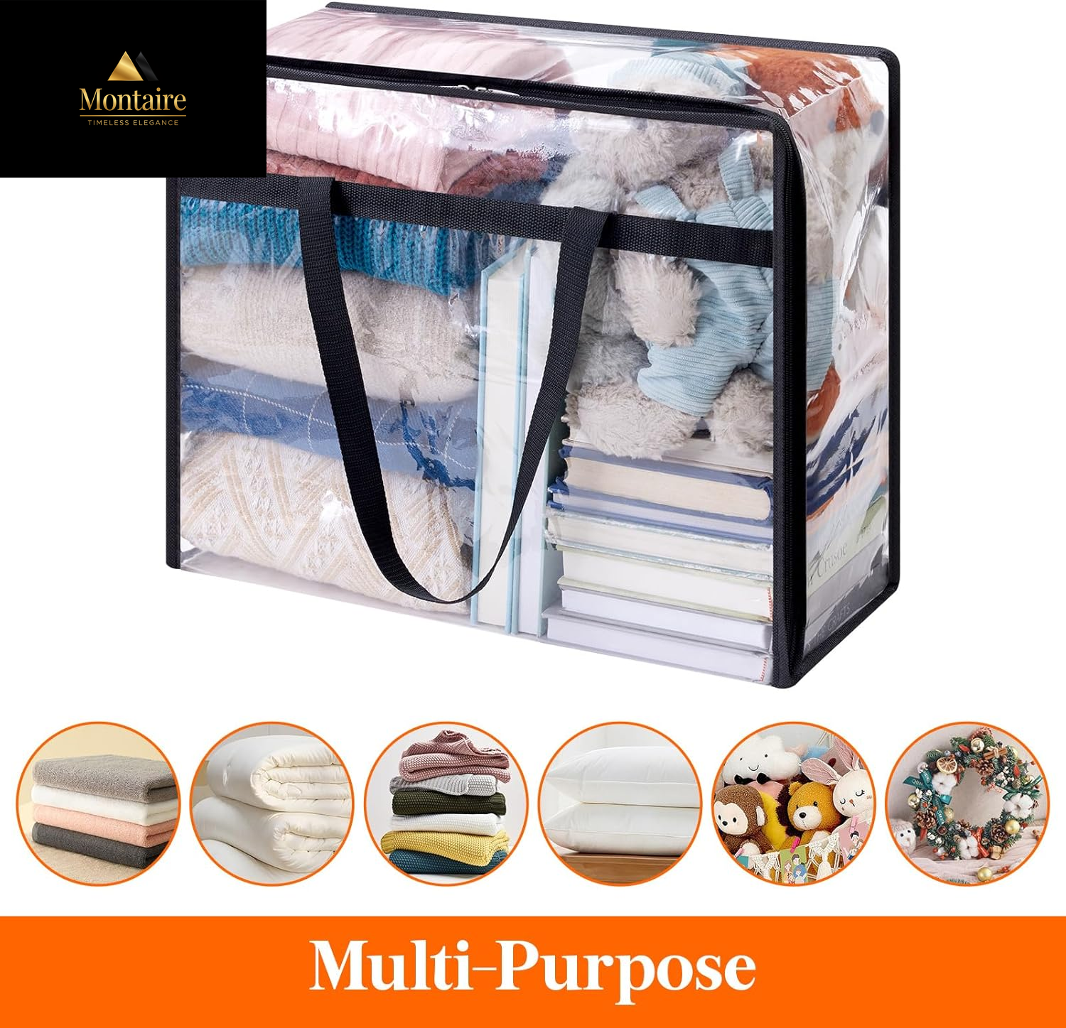 Lifewit 4 Pack Clear Plastic Storage Bags, 40L Foldable Clothes Storage Boxes Wardrobe Organizer Moving Bags with Reinforced Handle for Loft Wardrobe for Bedding Clothes Blanket Duvet