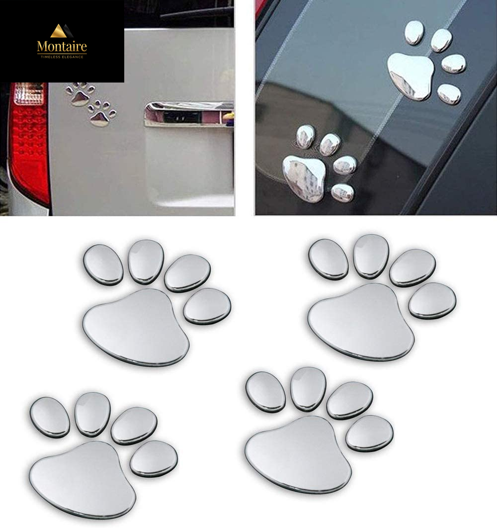 LZLRUN 3D Chrome Dog Paw Footprint Sticker Decal Auto Car Emblem Decal Decoration Color Silver