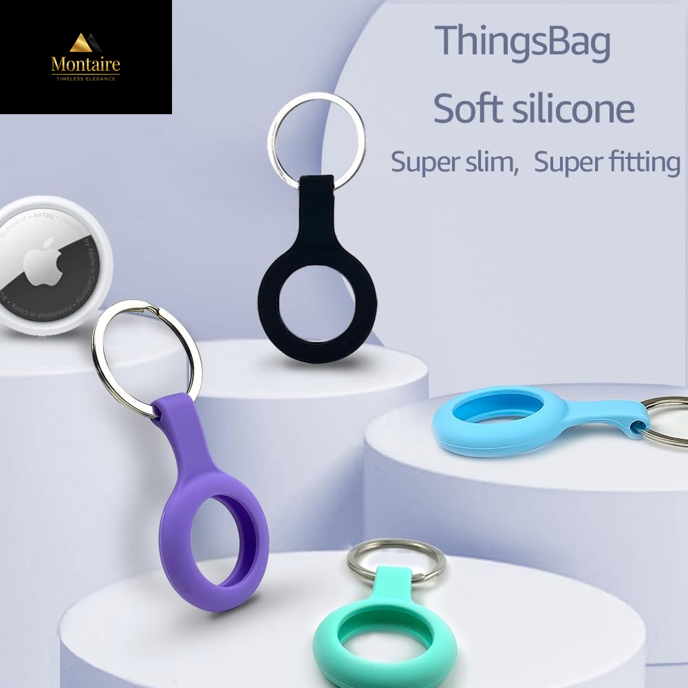 Airtags 4 Pack Apple Holder for Keychain, Lightweight Cases with 4 Cute Colors for Apple GPS Tracker, Silicone Cover for Tracker with Keyring, Soft Apple Airtag Holder