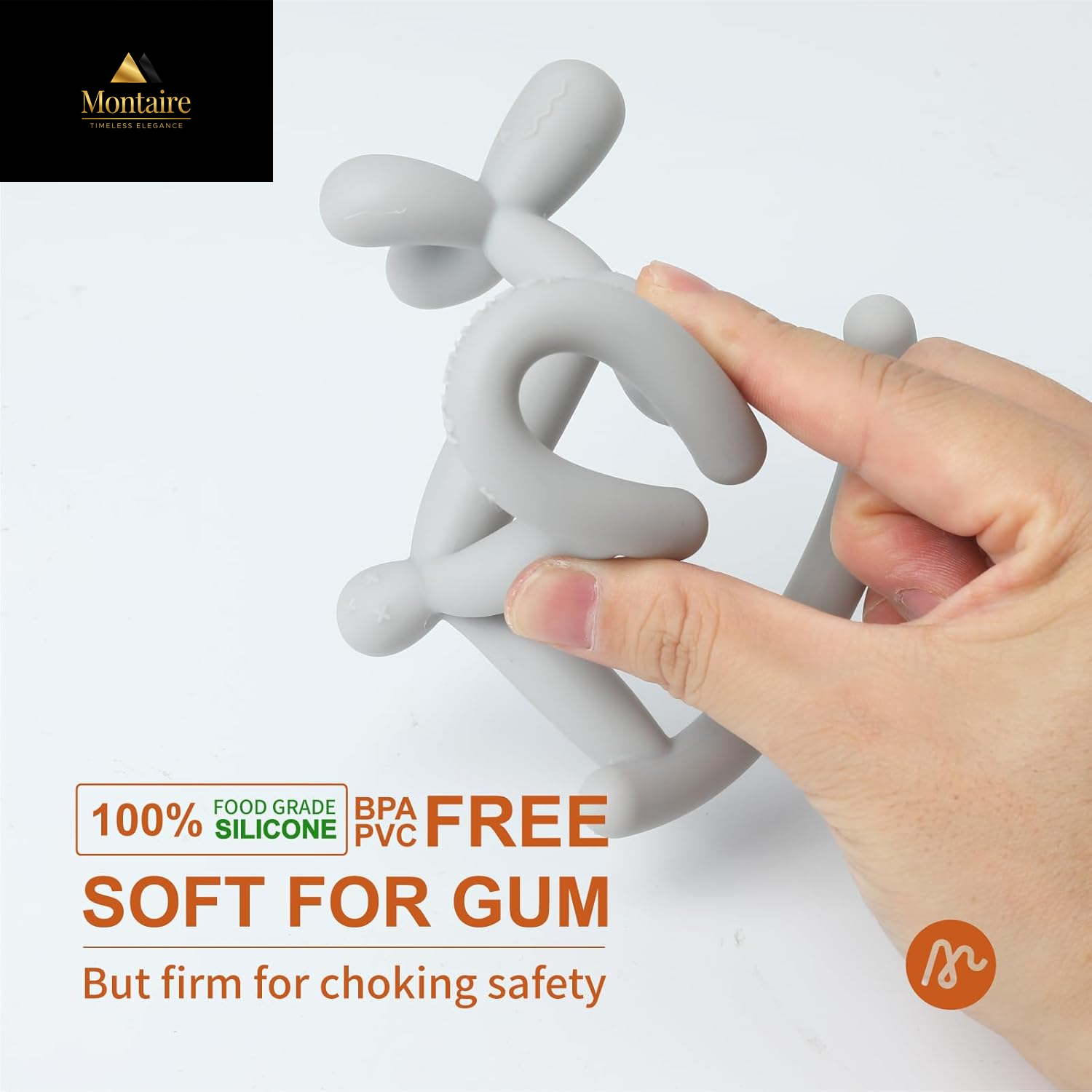 Teething Toy for Baby 3, 6, 12, 18 Months Infant, Jellydog Never Drop Food Grade Silicone Rocking Teether, Prevent Choking & Odorless, Less Dust and Hair Adhesion, Baby Gift, Cyan Blue