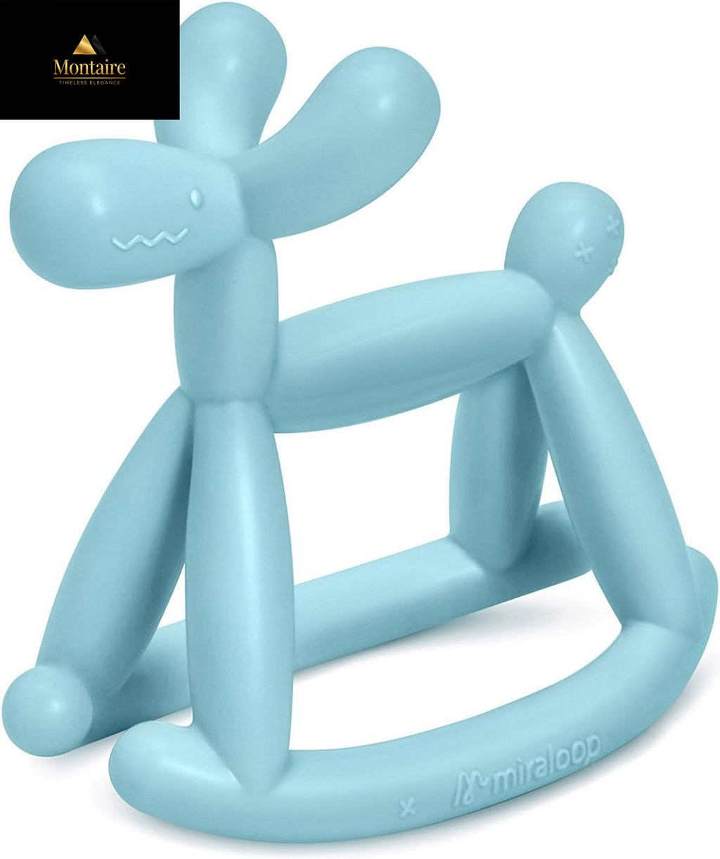 Teething Toy for Baby 3, 6, 12, 18 Months Infant, Jellydog Never Drop Food Grade Silicone Rocking Teether, Prevent Choking & Odorless, Less Dust and Hair Adhesion, Baby Gift, Cyan Blue