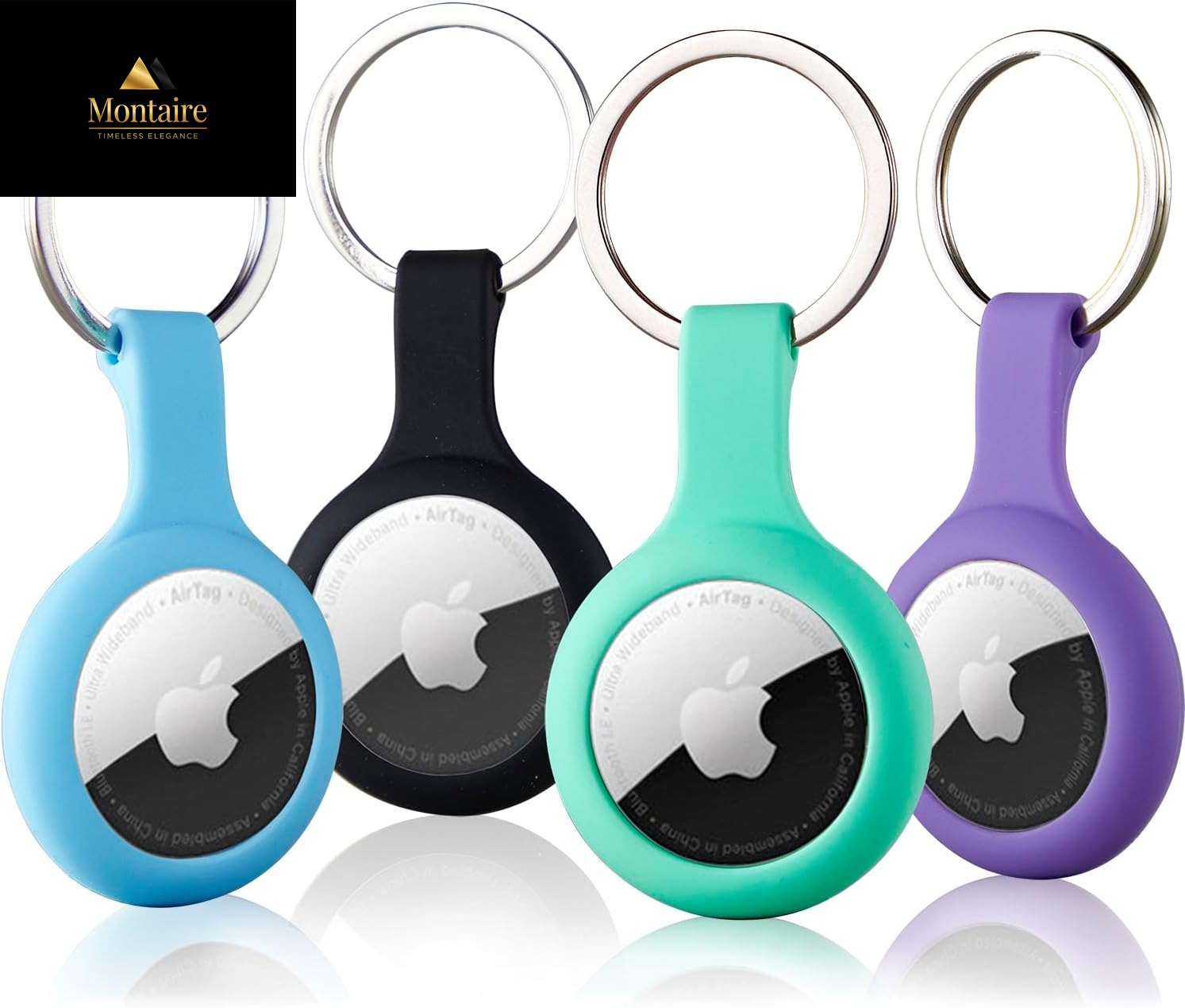 Airtags 4 Pack Apple Holder for Keychain, Lightweight Cases with 4 Cute Colors for Apple GPS Tracker, Silicone Cover for Tracker with Keyring, Soft Apple Airtag Holder